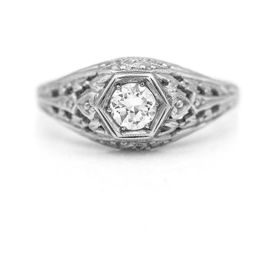 Art Deco .30 CTW Hexagonal Old European Cut Diamond Vintage Engagement Ring