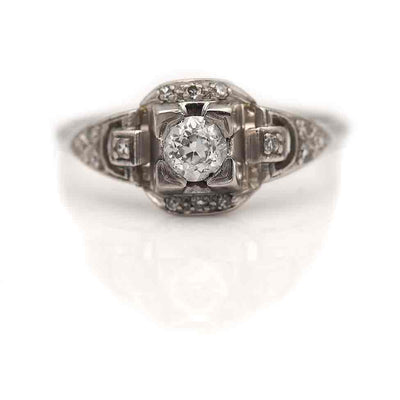 Art Deco Geometric Square Old Mine Cut Diamond Engagement Ring