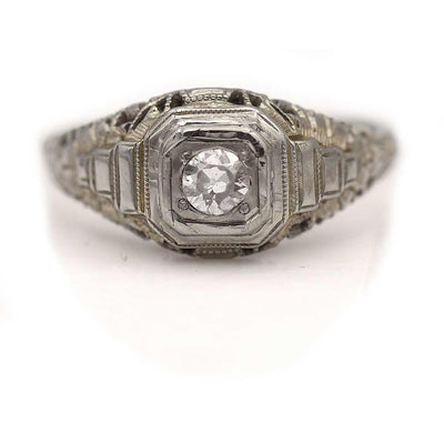 1920s Antique Mine Cut Diamond Solitaire  Engagement Ring