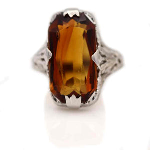 Art Deco Rectangular Cut Citrine Engagement Ring