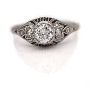 Antique .58 CTW Old European Cut Platinum Diamond Art Deco Engagement Ring