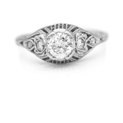 Antique .58 CTW Old European Cut Platinum Diamond Art Deco Engagement Ring