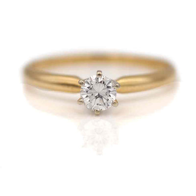 Vintage Round Cut Diamond Solitaire Engagement Ring .35 Ct