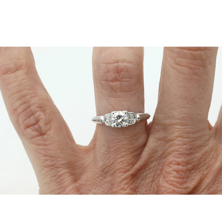 Art Deco .47 CTW Transitional Cut Diamond Engagement Ring in Platinum GIA D/SI2