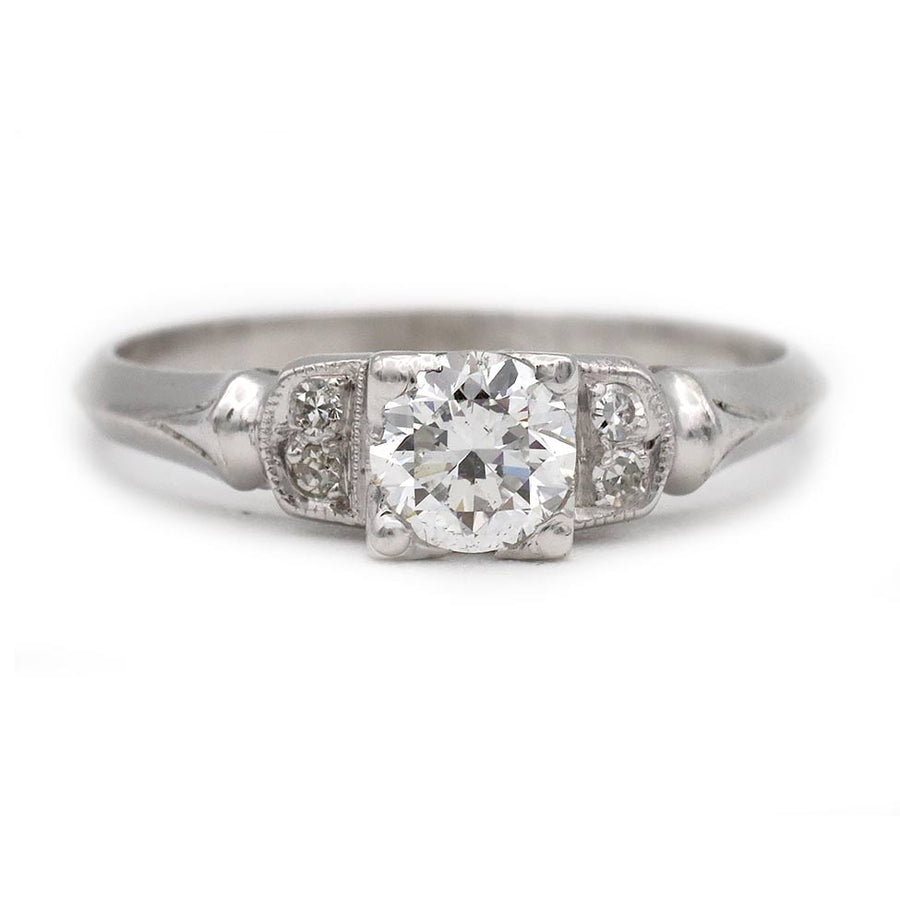 Art Deco .47 CTW Transitional Cut Diamond Engagement Ring in Platinum GIA D/SI2