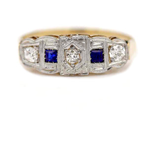 Antique .45 CTW Old Mine Cut Diamond Sapphire Vintage Wedding Ring