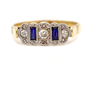 Antique .45 CTW Old Mine Cut Diamond & Sapphire Engagement Ring