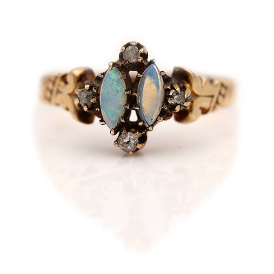 Victorian Navette Cut Opal & Rose Cut Diamond Wedding Ring