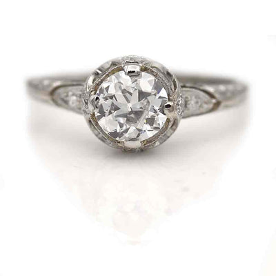 Art Deco Old European Cut Diamond Engagement Ring GIA .75 Ct G/SI1