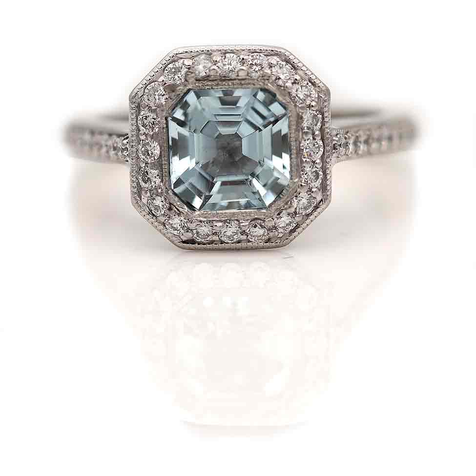 Halo Asscher Cut Diamond Ring Vintage Vintage CTW Asscher Cut