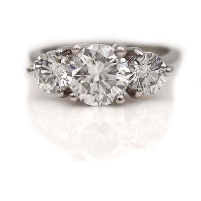 Vintage Three Stone Diamond Engagement Ring GIA 1.70 Ct G/I1