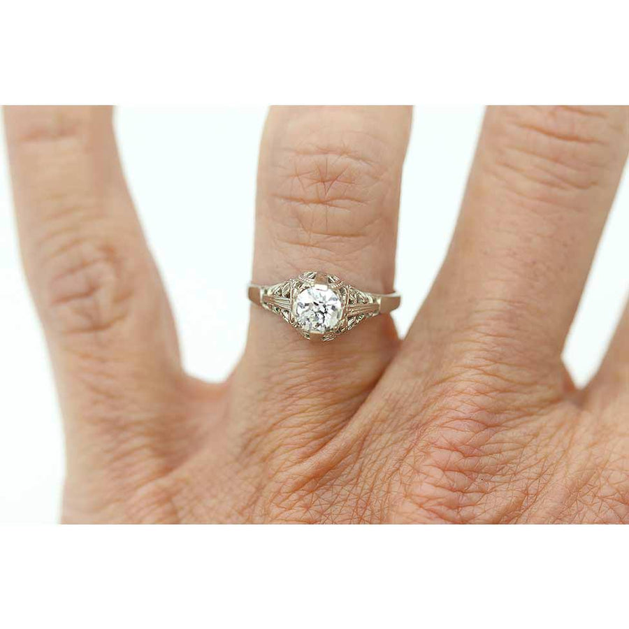 Art Deco .40ct Old European Cut Diamond Solitaire Ring  on Hand