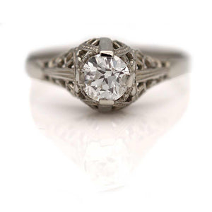 Art Deco .40 CTW Mine Cut Diamond Solitaire Vintage Engagement Ring