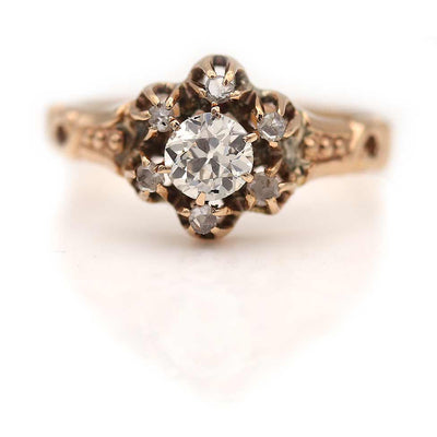 Victorian Old Mine & Rose Cut Diamond Halo Engagement Ring