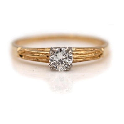 Vintage Transitional Cut Diamond Solitaire Engagement Ring with Milgrain