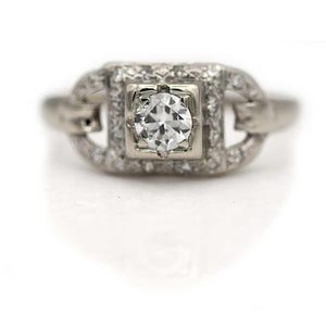 Antique .54 CTW Old European Cut Diamond 18 Karat White Gold Art Deco Engagement Ring