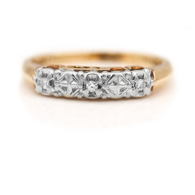 Dainty Mid-Century .06 CTW Single Cut Diamond Vintage Stacking Band