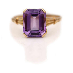 2.25 Carat Victorian Emerald Cut Amethyst Engagement Ring