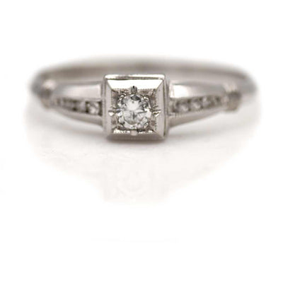 Dainty Art Deco Geometric Square Transitional Cut Diamond Engagement Ring