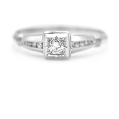 Dainty Art Deco .22 CTW Geometric Square Transitional Cut Diamond Antique Engagement Ring