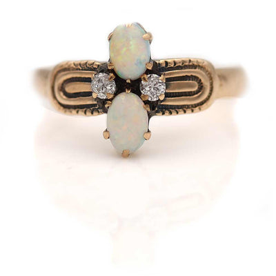 Dazzling Victorian Opal & Old Mine Cut Diamond Engagement Ring