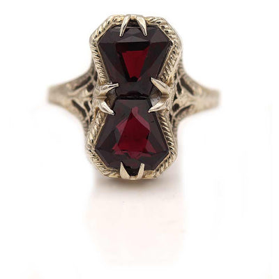 Vintage Art Deco  North-South Kite Shape Garnet Engagement Ring