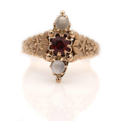 Victorian Round Cut Garnet & Moonstone Engagement Ring