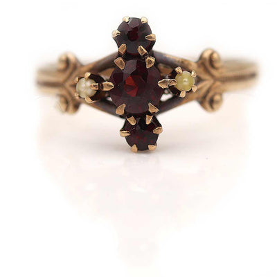Dainty Victorian Garnet & Seed Pearl Engagement Ring