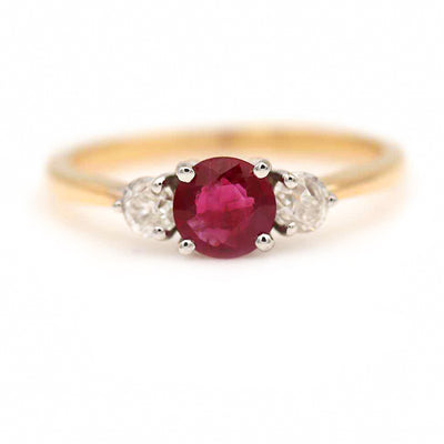 Vintage Style .97 CTW Burma Ruby Old Mine Cut Diamond Ruby Engagement Ring