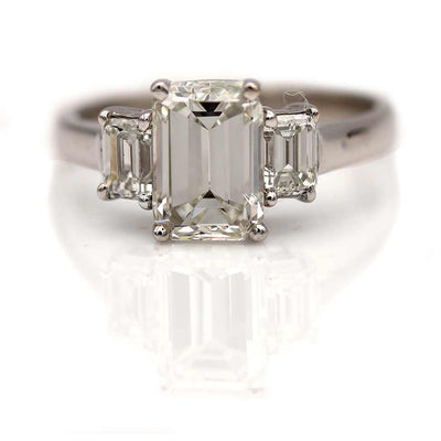 Emerald Cut Diamond Three Stone Engagement Ring Platinum 1.86 Ct GIA G/VVS2