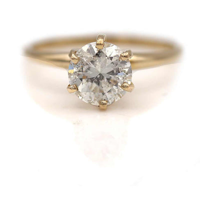 Circa 1970s Solitaire Diamond Engagement Ring 14K Yellow Gold 2.00 Ct GIA J/I2