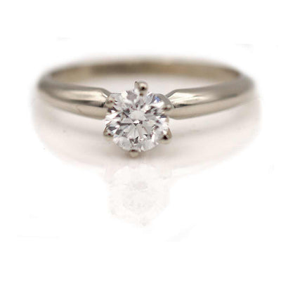 Circa 1980s Solitaire Diamond Engagement Ring 14K White Gold .60 Ct GIA G/SI1