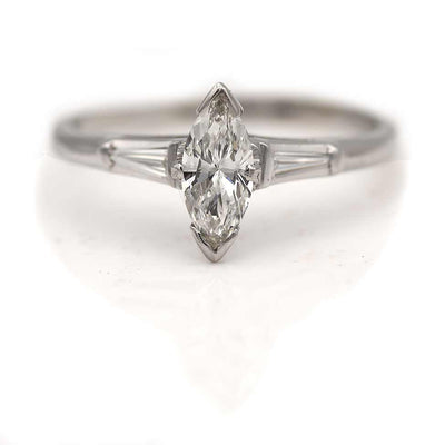 Marquis Diamond Three Stone Engagement Ring Platinum .71 Ct GIA F/SI2