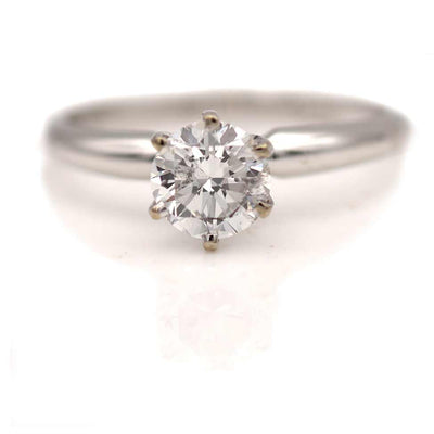 Pretty Vintage Solitaire Diamond Engagement Round Cut .85 Ct GIA E/I1