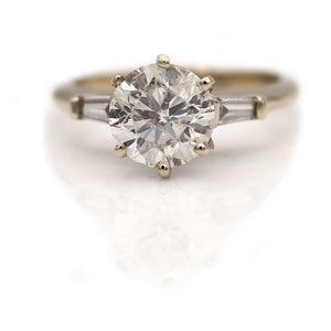 Mid-Century 2.15 CTW Round Diamond Three Stone Vintage Engagement Ring 14K White Gold GIA J/I3