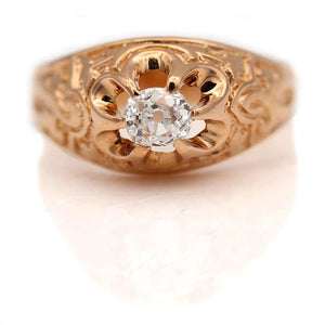 Victorian .55 CTW Old Mine Cut Rose Gold Antique Engagement Ring Circa 1900s