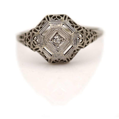 Art Deco Engagement Ring Single Cut Diamond .05 Ct