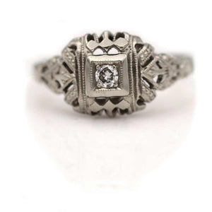 Dainty Art Deco .08 CTW Geometric Square Antique Diamond Engagement Ring