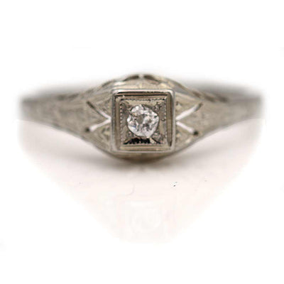 Dainty Art Deco Old Mine Cut Diamond Filigree Engagement Ring
