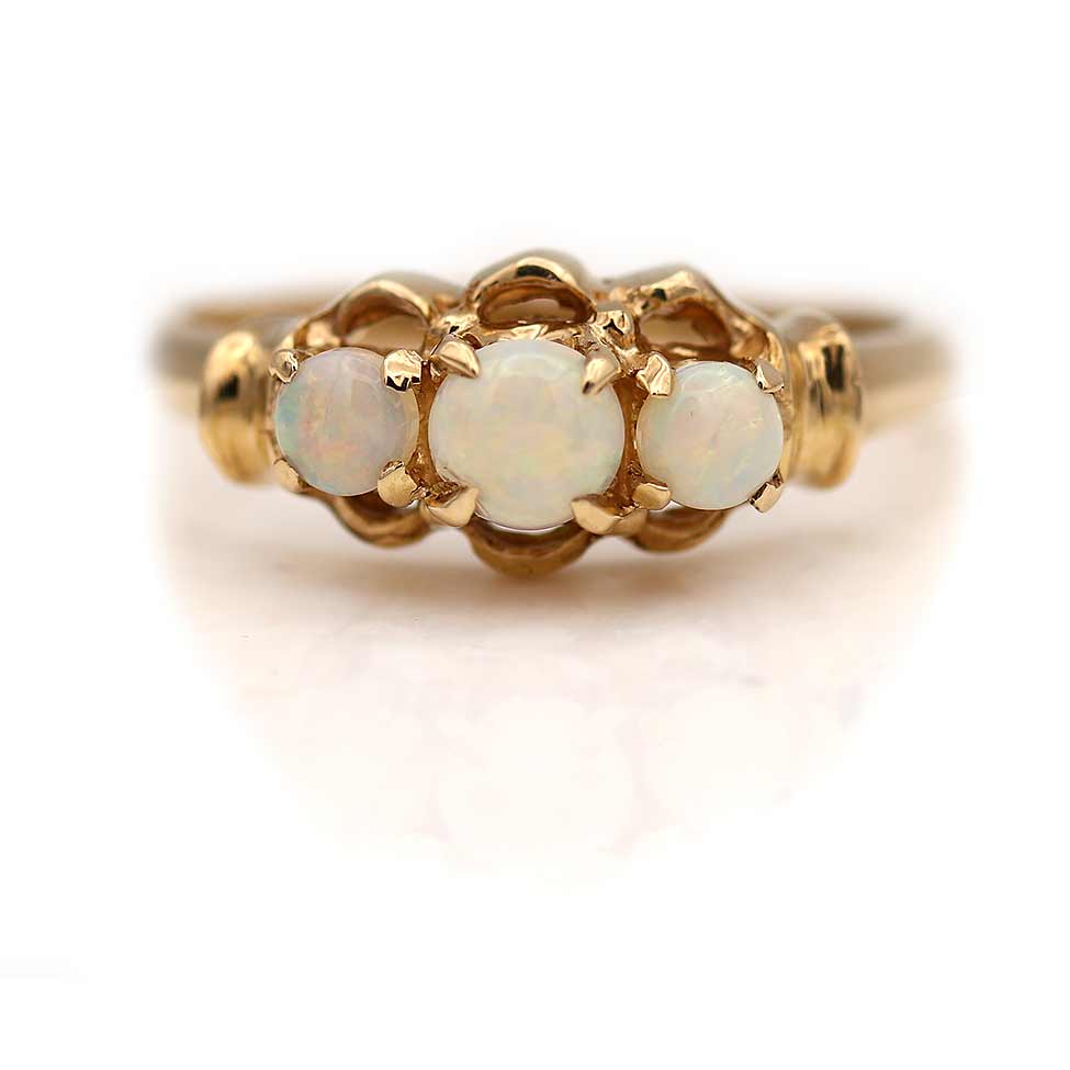 Victorian Three Stone Opal Engagement Ring – Vintage Diamond Ring