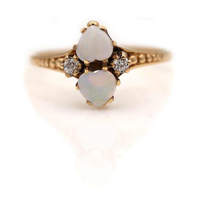 Vintage Victorian Twin Heart Shaped Opal Engagement Ring