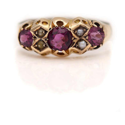 Victorian Purple Garnet & Seed Pearl Engagement Ring Circa 1900s