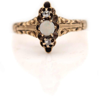 Victorian Opal & Rose Cut Diamond Engagement Ring Circa 1900s