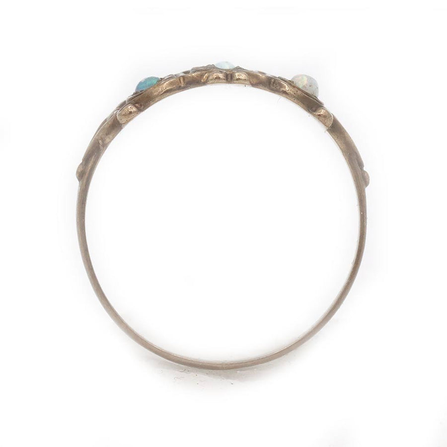 Victorian Three-Opal Starburst Engagement Ring in Rosy Yellow Gold