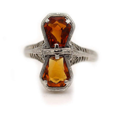 Art Deco Two Stone Citrine Engagement Ring
