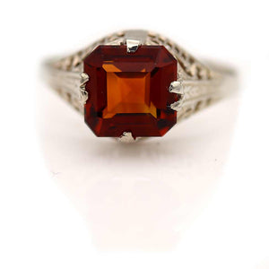 Intricate Art Deco Asscher Cut Citrine Engagement Ring 2.01 Ct