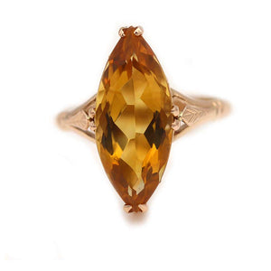 Victorian Marquise Cut Citrine Engagement Ring Circa 1900s 3.50 Carat