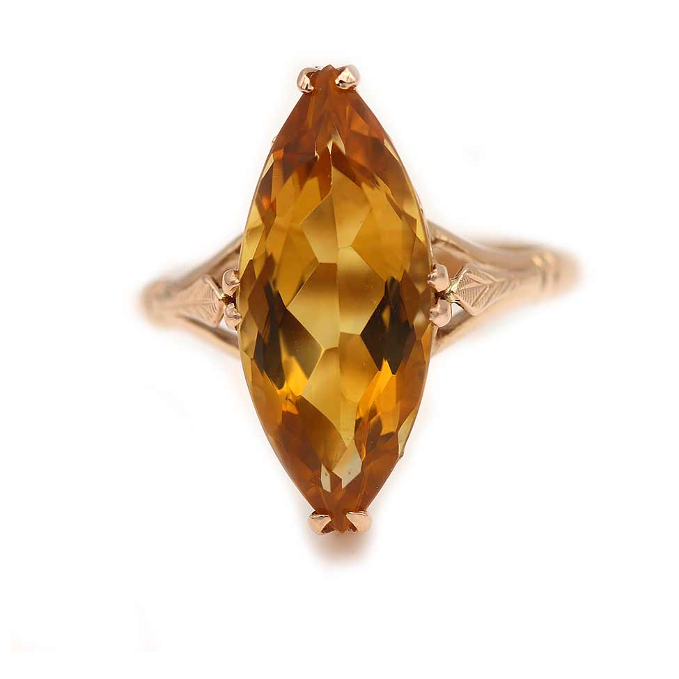 Victorian Marquise Cut Citrine Engagement Ring Circa 1900s