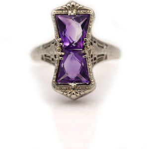 Vintage Art Deco North-South Kite Shape Amethyst Engagement Ring