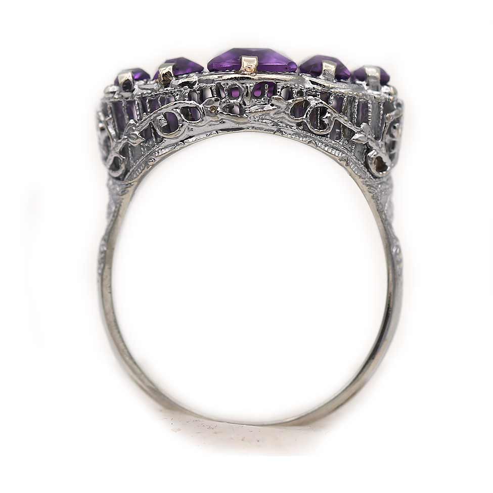 Silver Art Deco 2024 Amethyst Ring 10x14 mm Oval Amethyst Ring 5 Ct Amethyst Band Flower Amethyst Ring Natural Amethyst Band February Birthstone